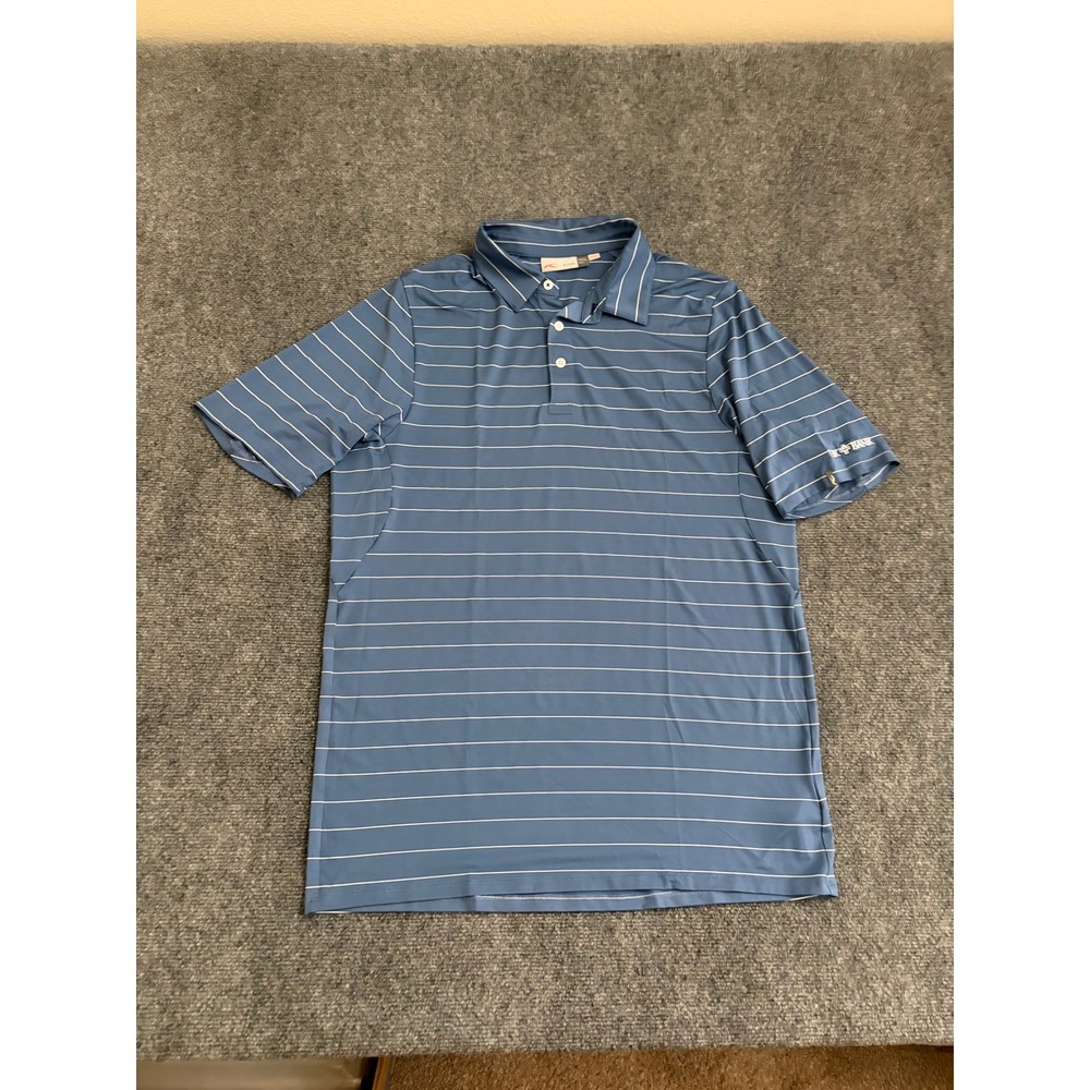 KJUS Soren Polo Big Stripes Blue White Golf Shirt Mens 52 L UPF 50+ MG60-D13